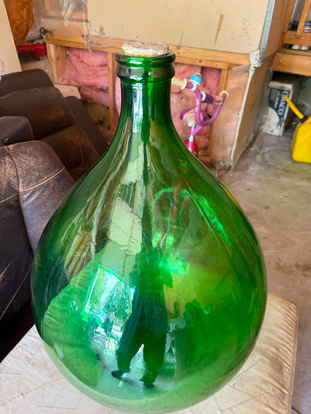 Vintage Green Glass Demijohn Floor Vase – Large Balloon Wine Jug - photo 4