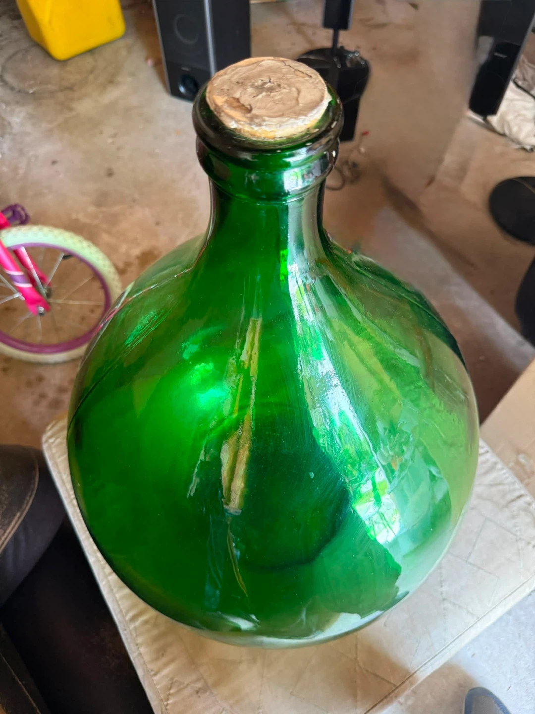 Vintage Green Glass Demijohn Floor Vase – Large Balloon Wine Jug - photo 3