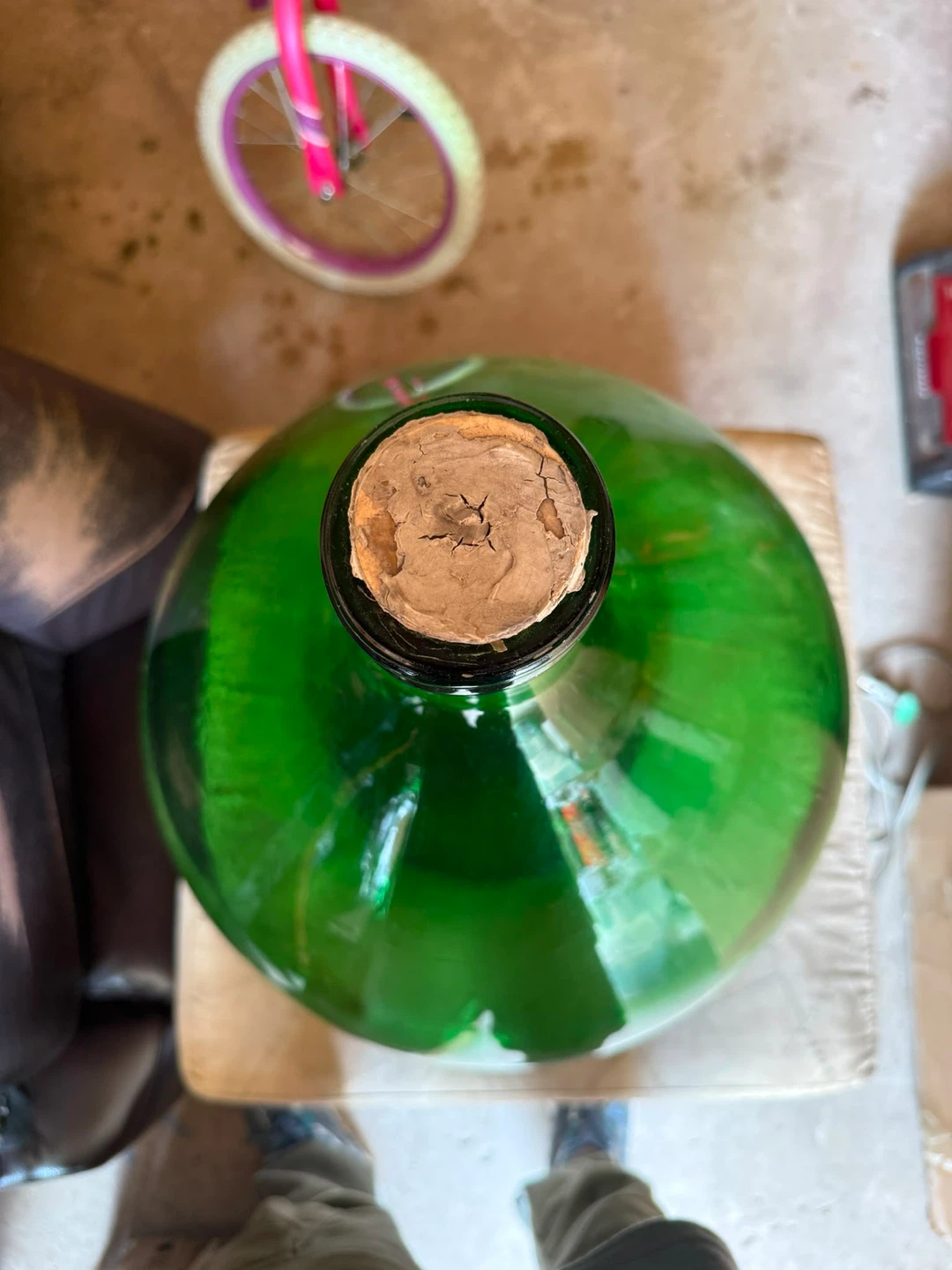 Vintage Green Glass Demijohn Floor Vase – Large Balloon Wine Jug - photo 5
