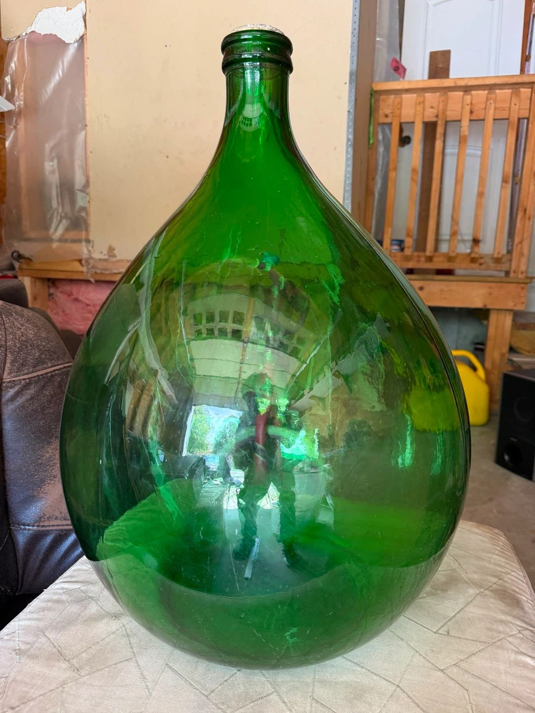 Vintage Green Glass Demijohn Floor Vase – Large Balloon Wine Jug - photo 2