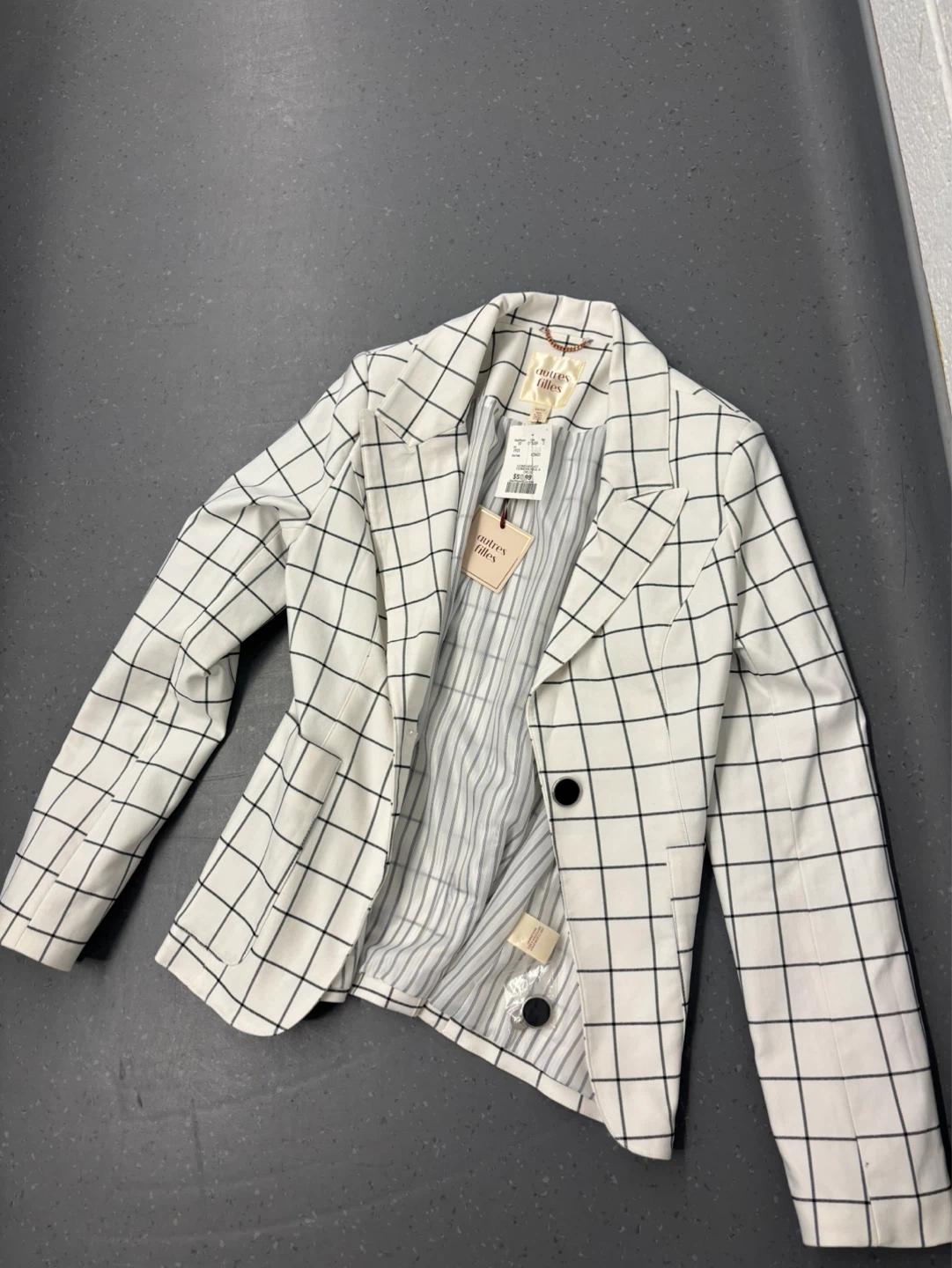 Autres Filles White Grid Print Blazer Jacket