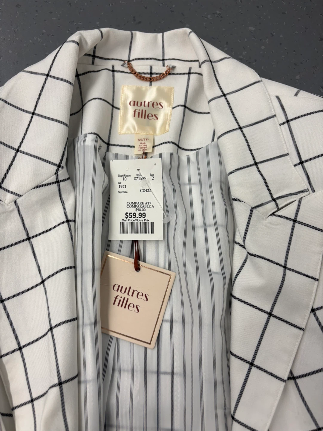 Autres Filles White Grid Print Blazer Jacket - photo 2
