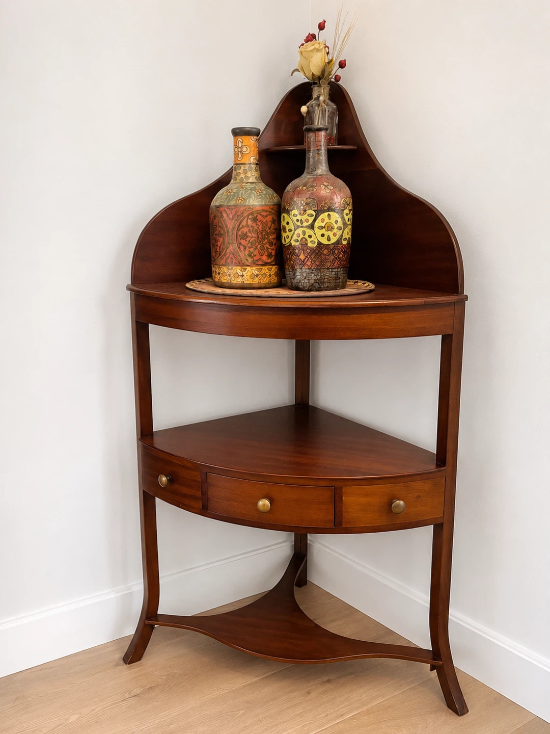 Solid Wood Corner Table with Drawer