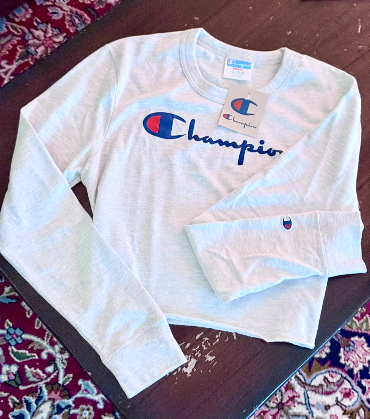 NWT Women’s Champion Boyfriend Cropped Long-Sleeve Tee, Small