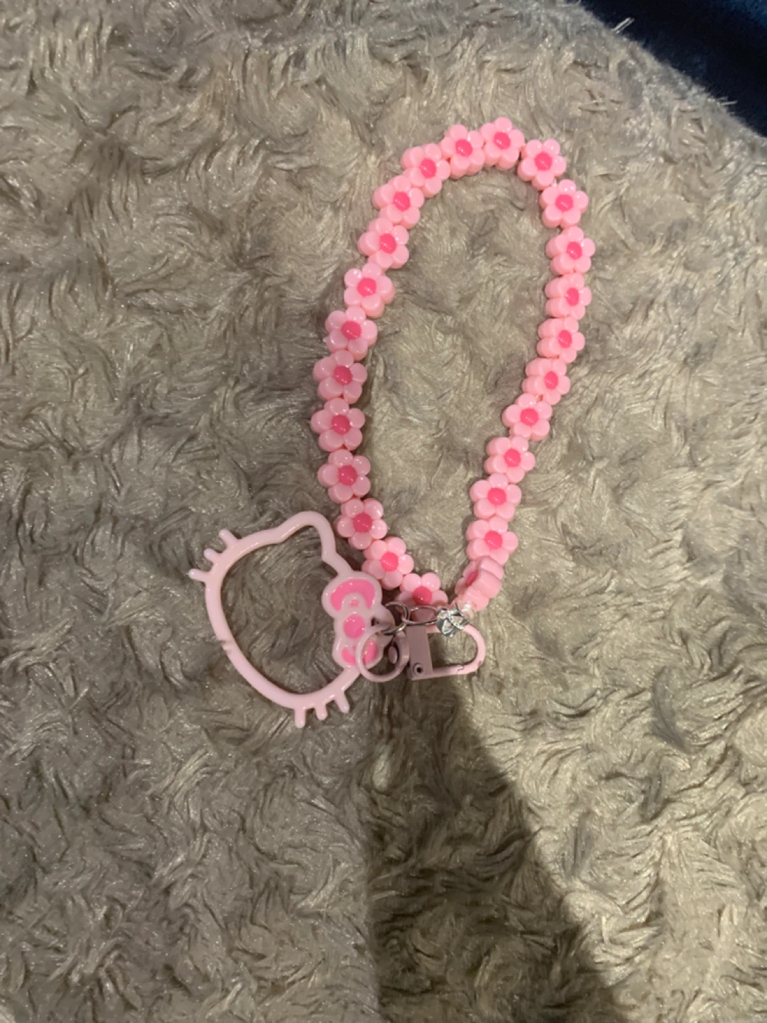 Pink Flower Beaded Chain with Hello Kitty Charm