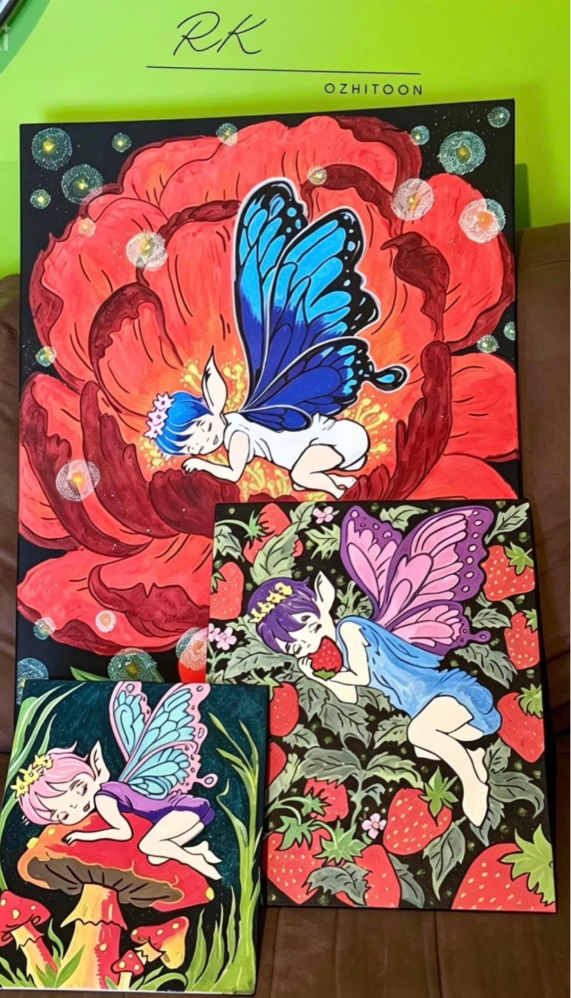 Set of 3 Fairy Art Canvases