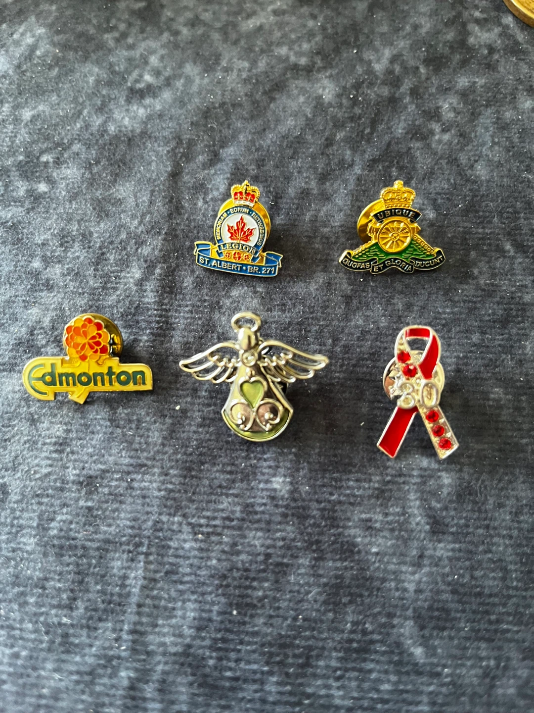 Assorted Enamel Pins - Edmonton, Legion, Angel, Ribbon