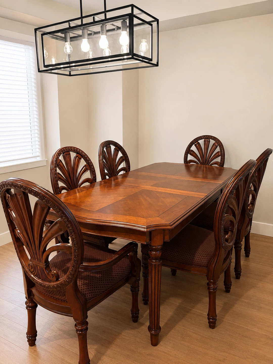 Antique solid wood dining set with cabinet