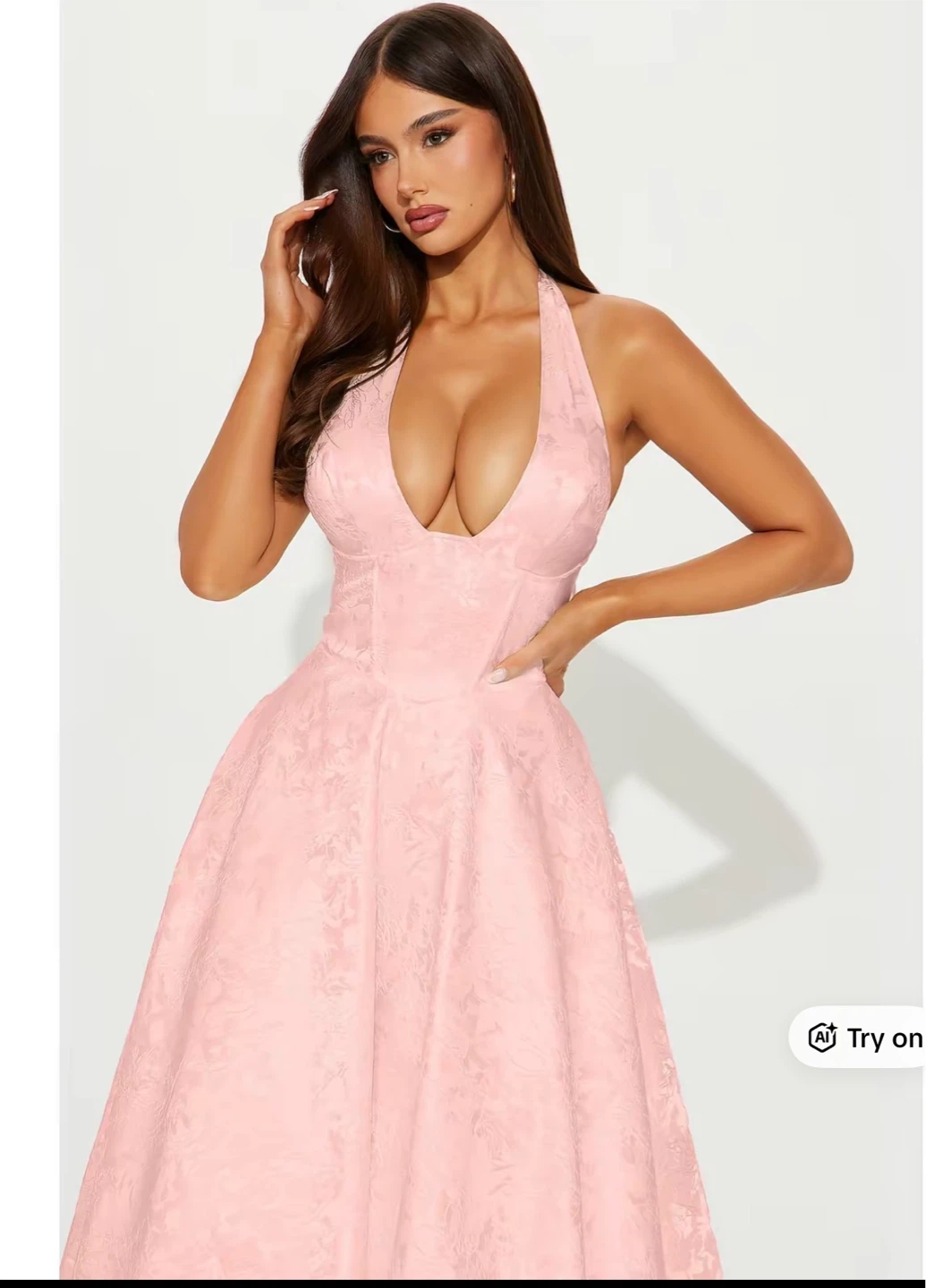 Pink Halter Neck Jacquard Midi Dress - photo 2