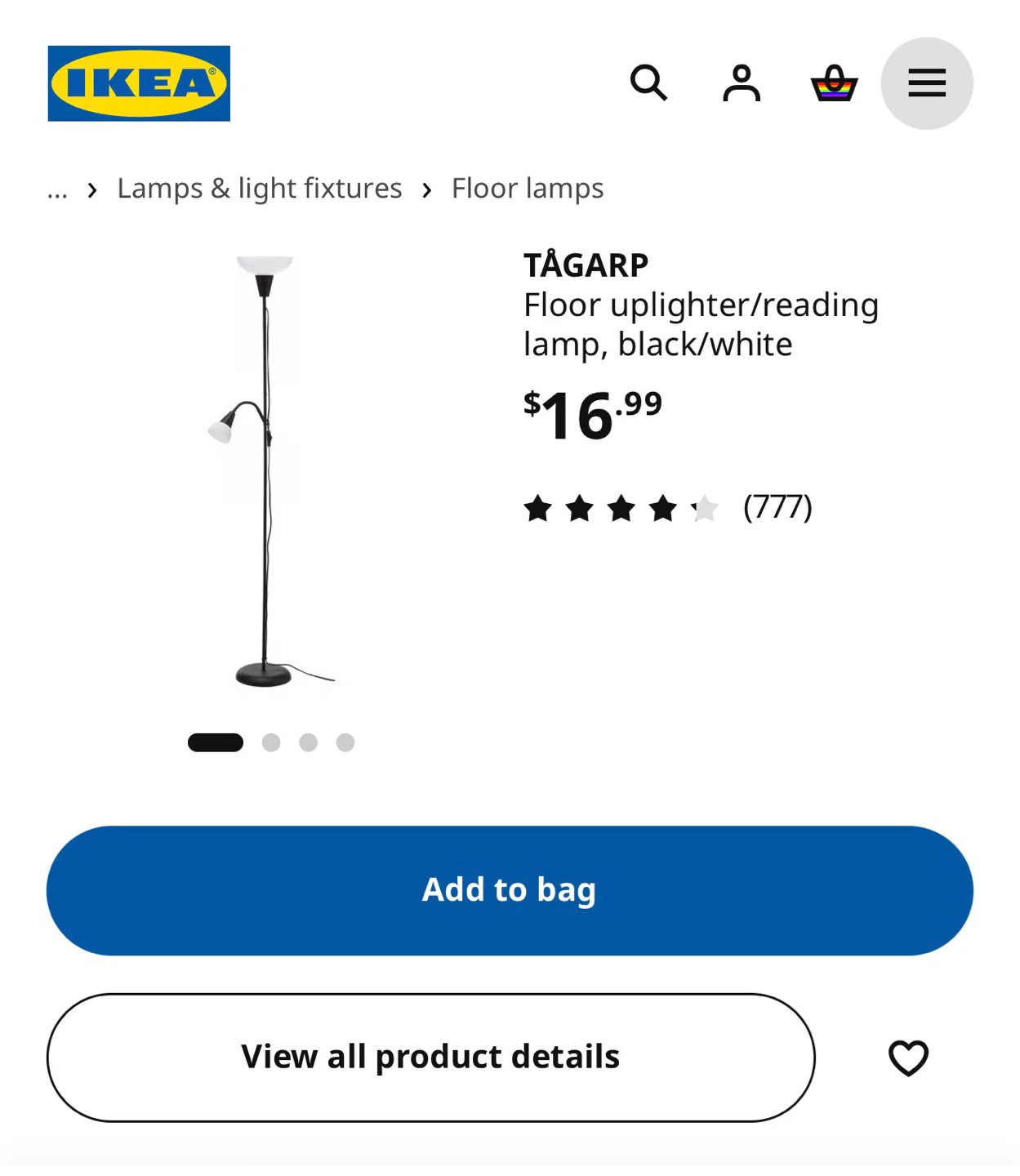 IKEA TÄLGARP Floor Uplighter/Reading Lamp - Black - photo 3
