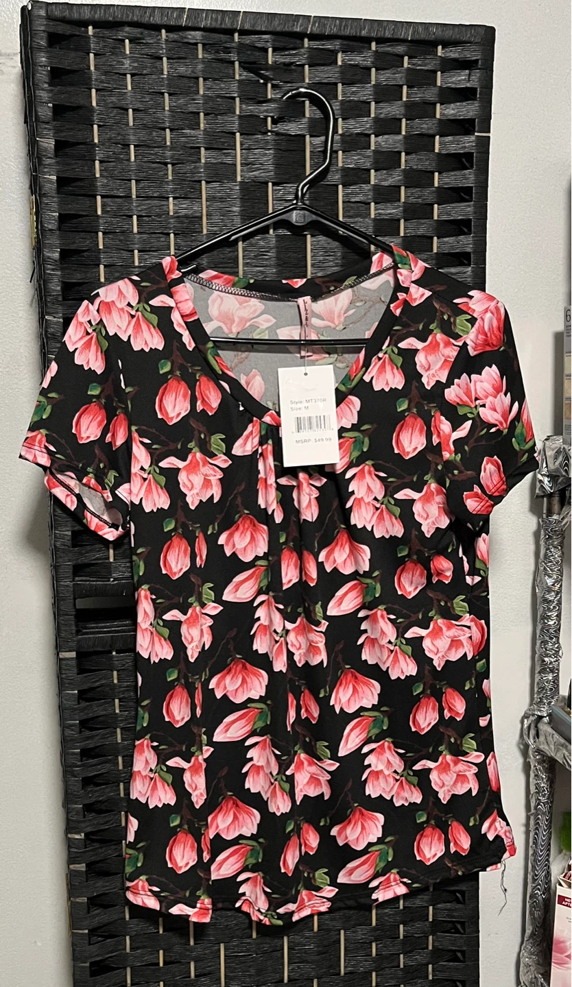 Black Floral Print Short Sleeve Top size M - photo 3