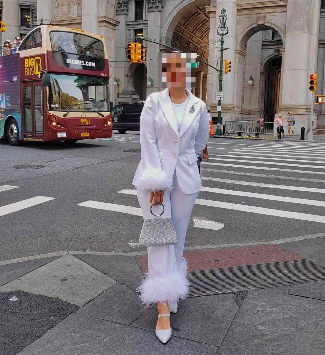 White Feather Trim Suit Set