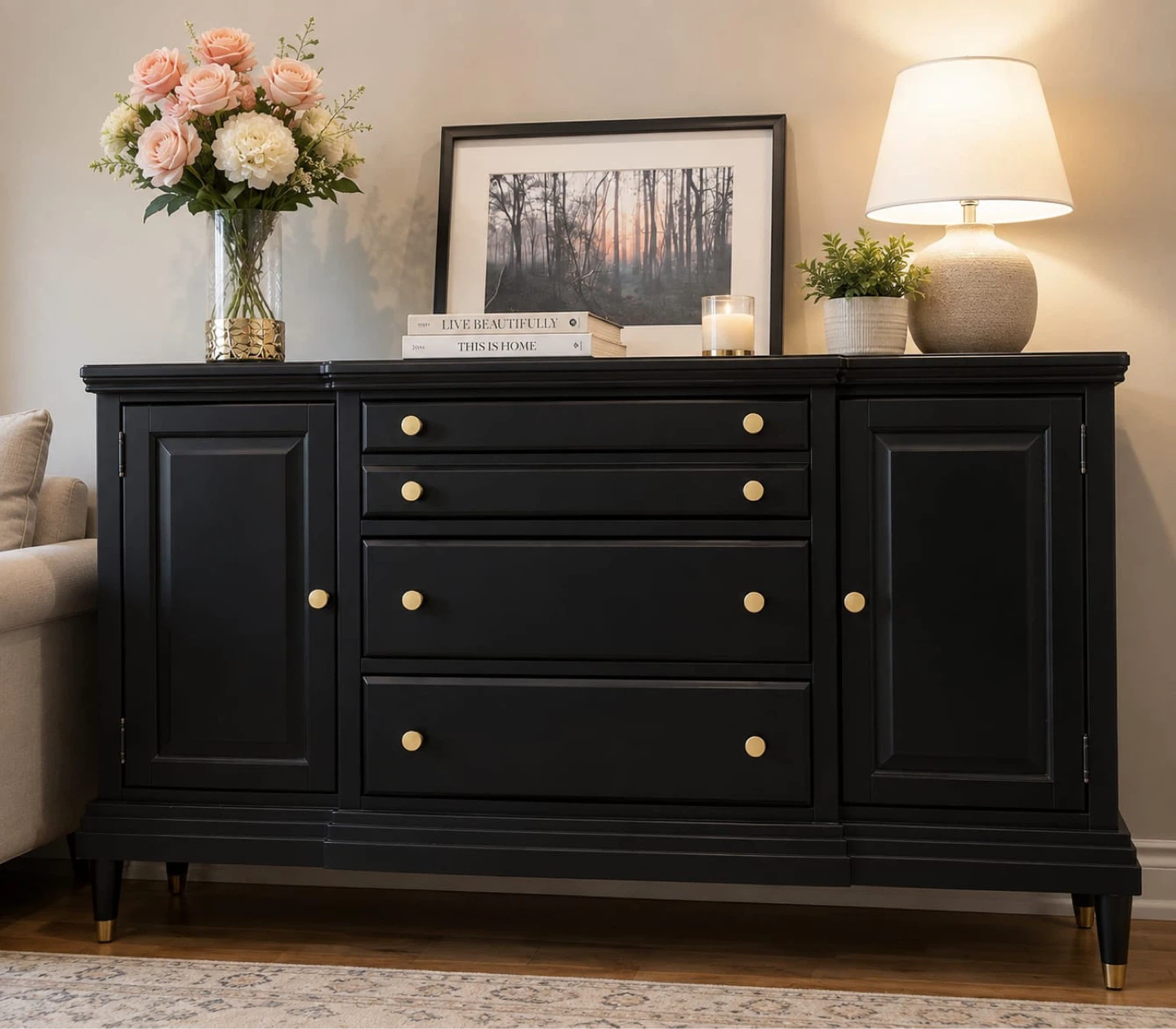 Elegant Black Solid Wood Dresser