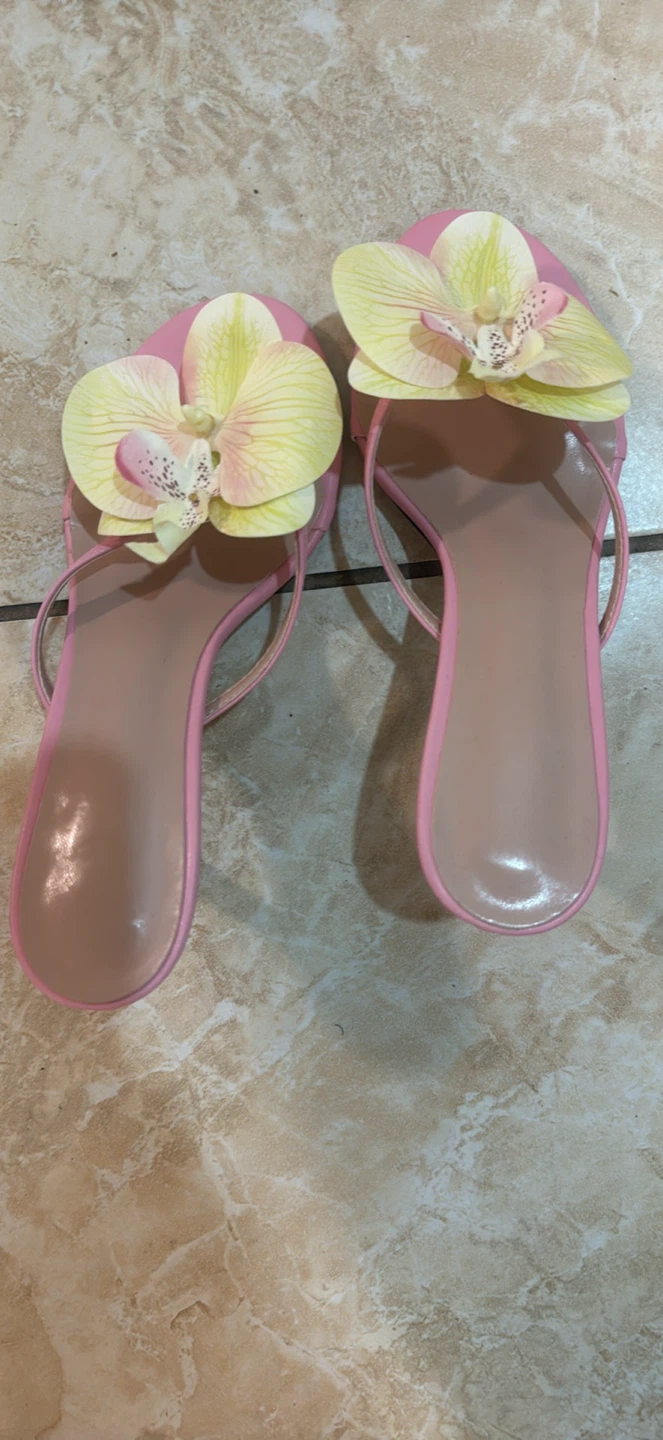 Pink Flower Heeled Sandals - photo 4