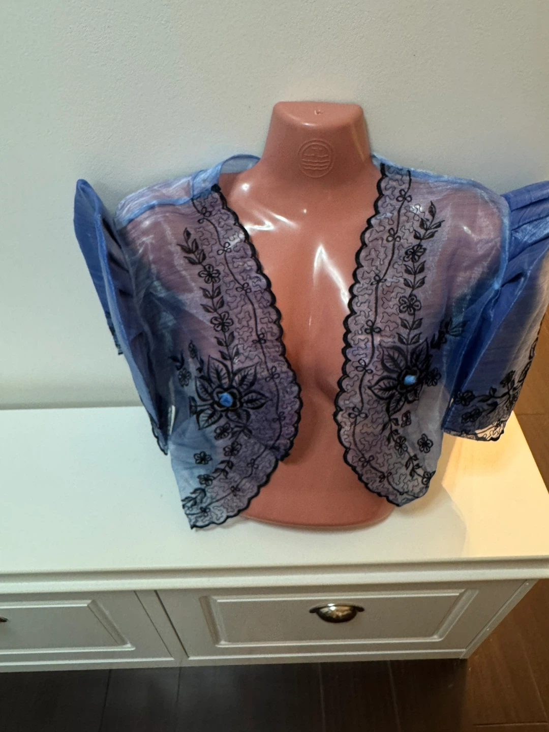 Blue Sheer Bolero with Black Floral Embroidery - photo 2