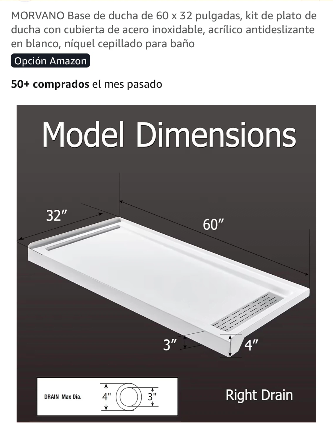 MORVANO 60" x 32" Shower Base Kit - photo 3