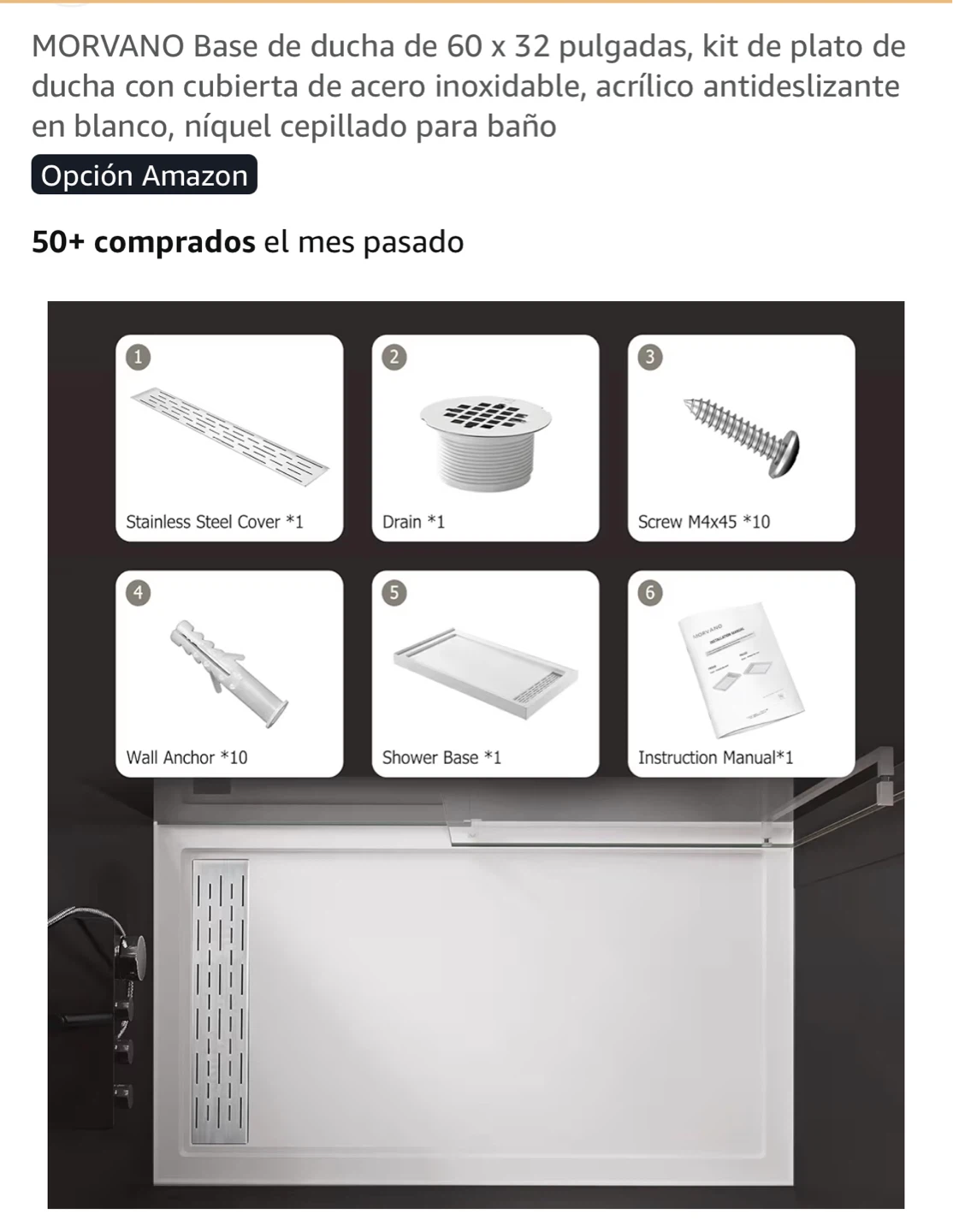 MORVANO 60" x 32" Shower Base Kit - photo 4