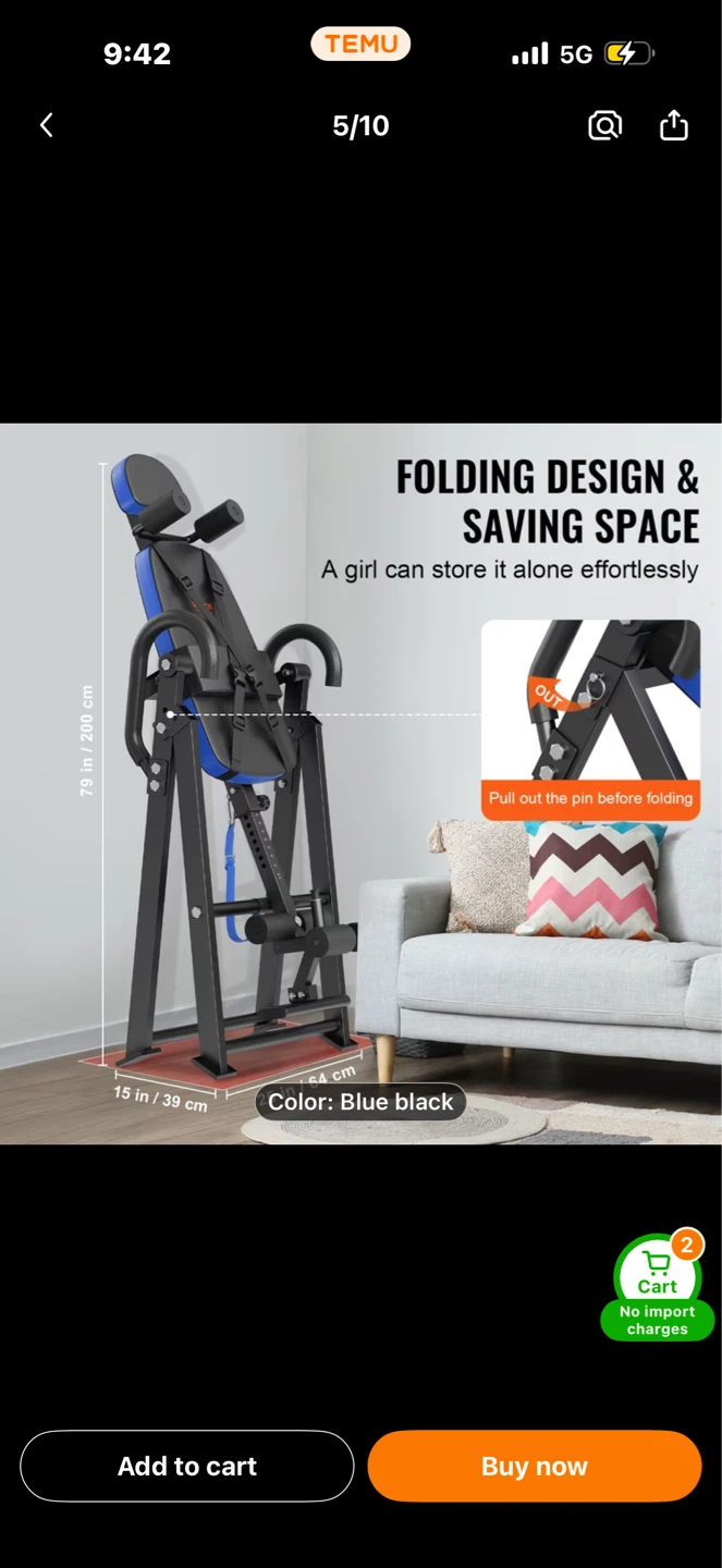 VEVOR Foldable Inversion Table, Blue/Black, Home Gym Training fo