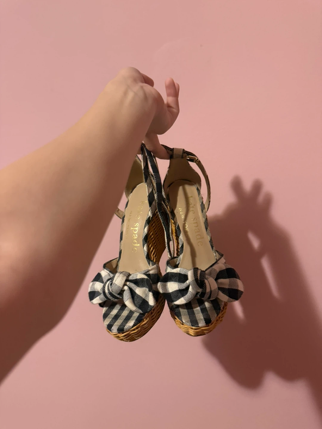 Kate Spade Gingham Bow Wedge Sandals