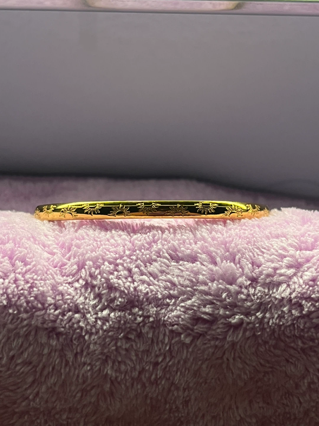 Gold Tone Bangle Bracelet with Sunburst Pattern - photo 2