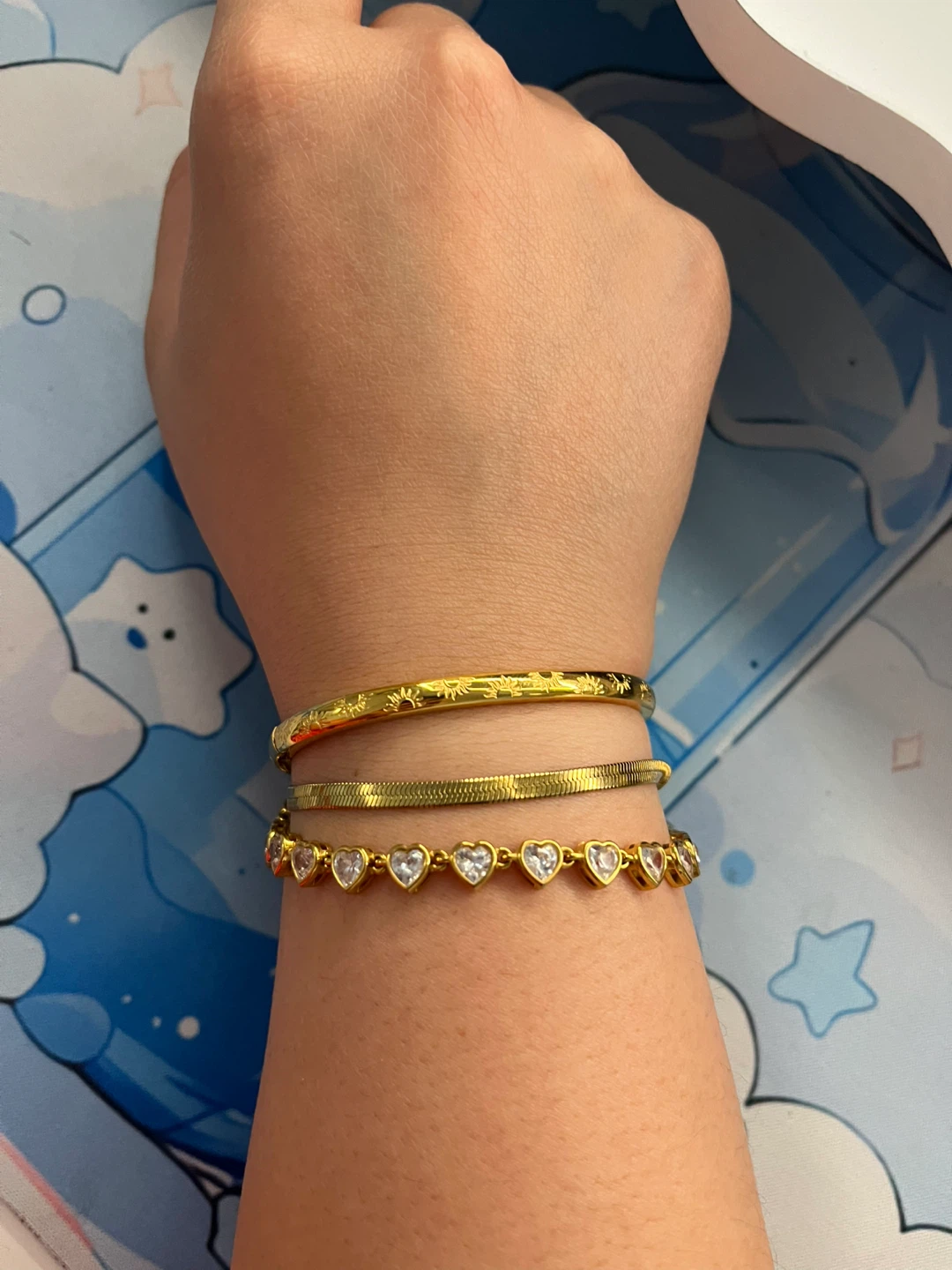Gold Tone Bangle Bracelet with Sunburst Pattern - photo 4