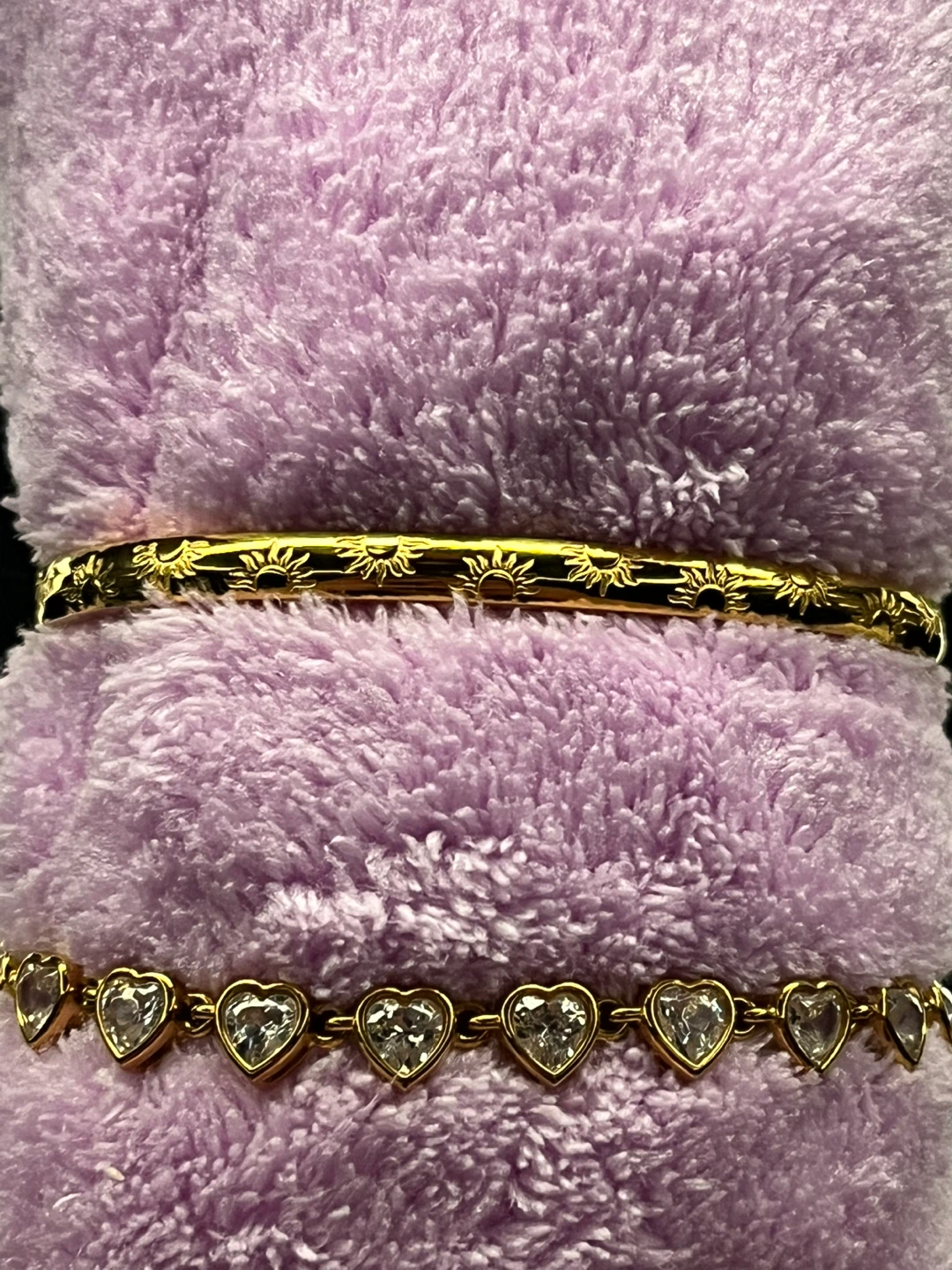 Gold Tone Bangle Bracelet with Sunburst Pattern - photo 3