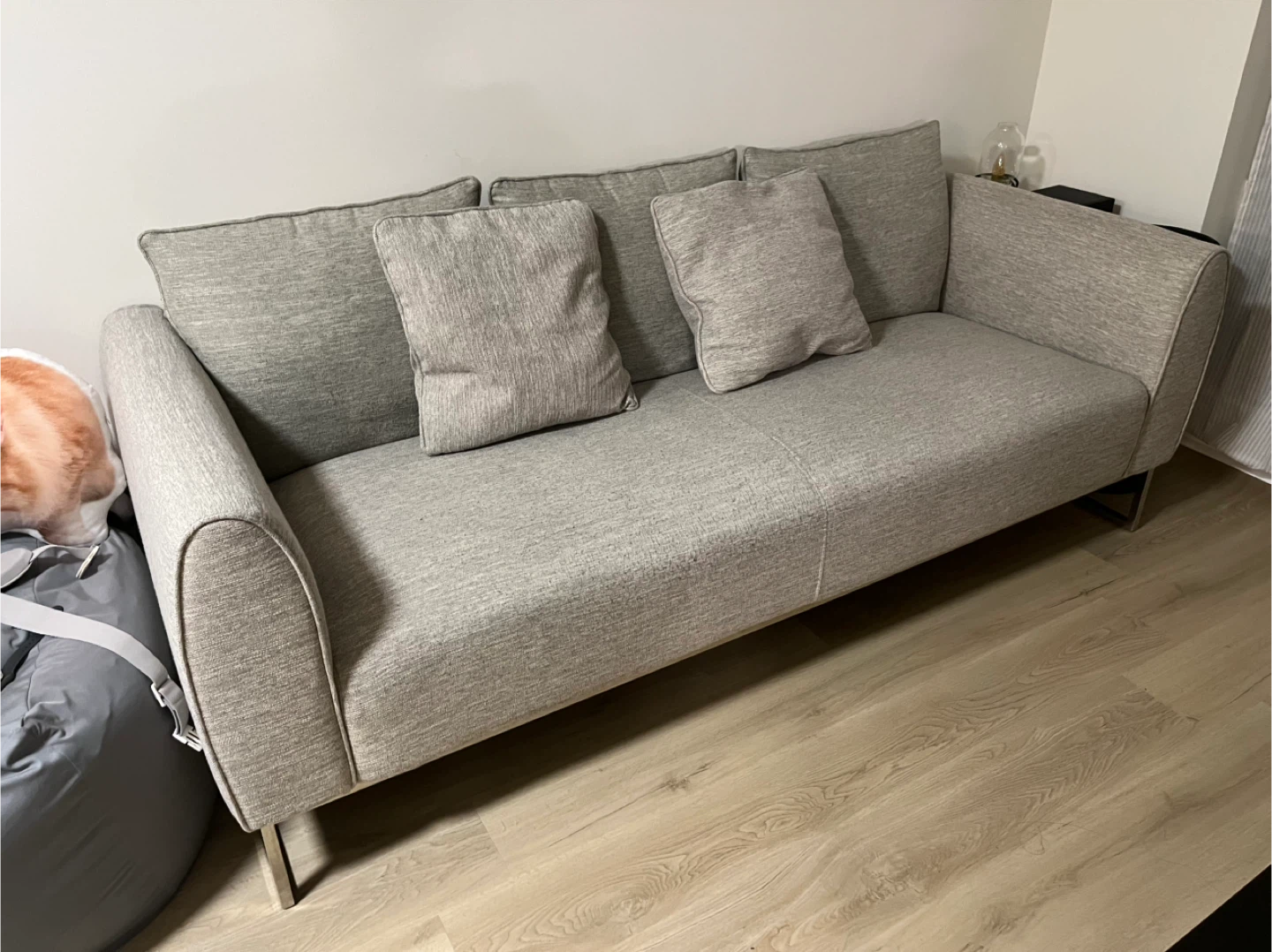 Grey Fabric Sofa with 3 Cushions
