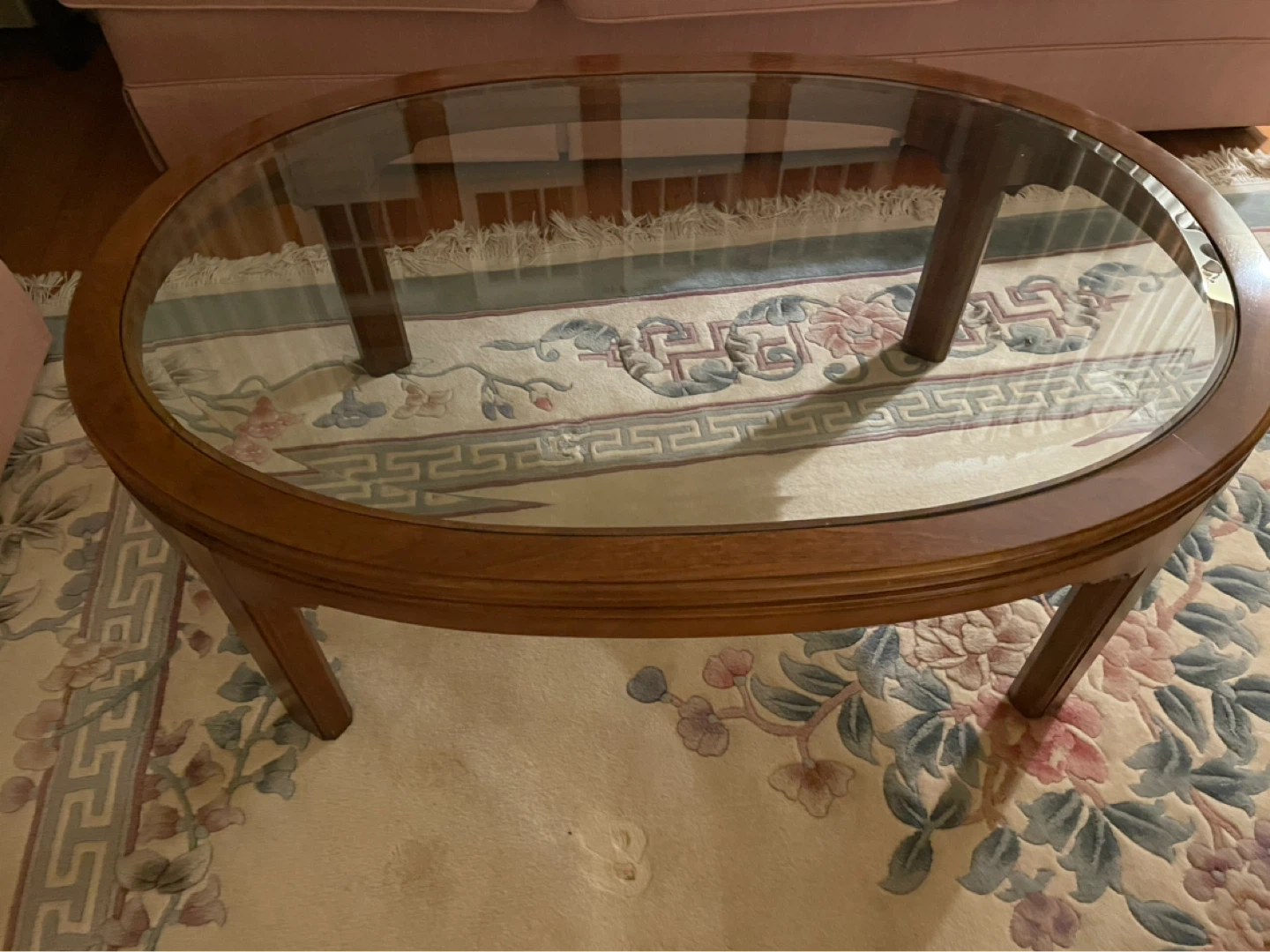 Oval Wood Coffee Table with Glass Top