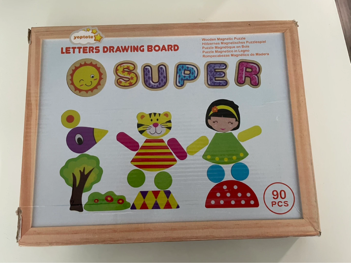 Yoptote Wooden Magnetic Puzzle Letters Drawing Board 90 Pieces