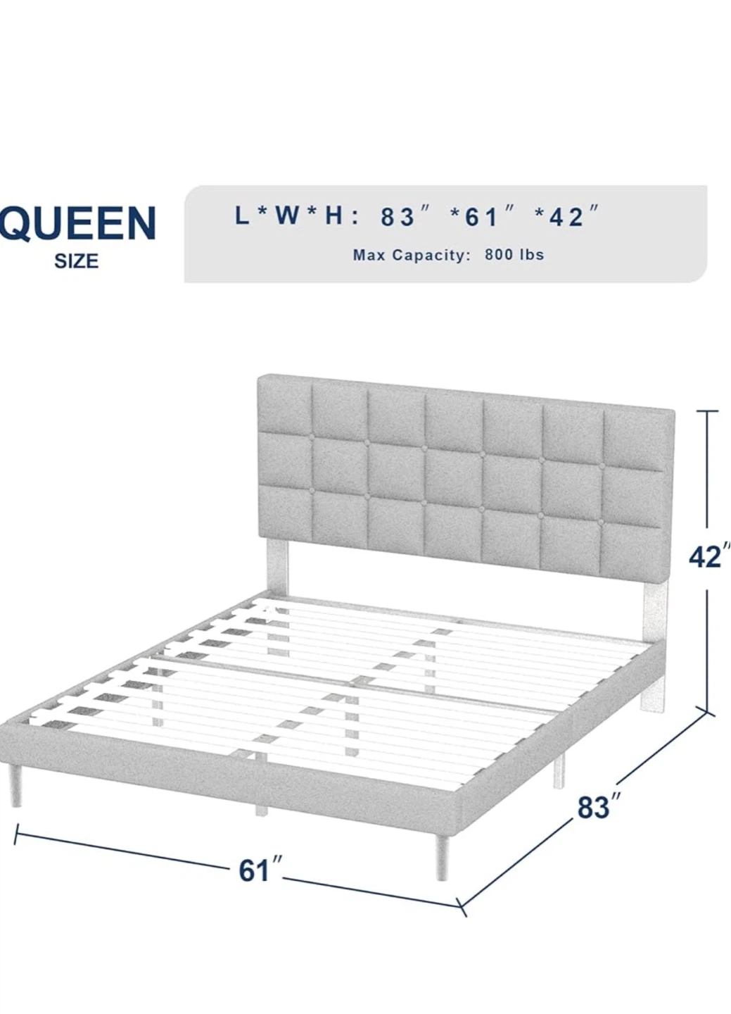 Queen Size Platform Bed Frame with Headboard - photo 2