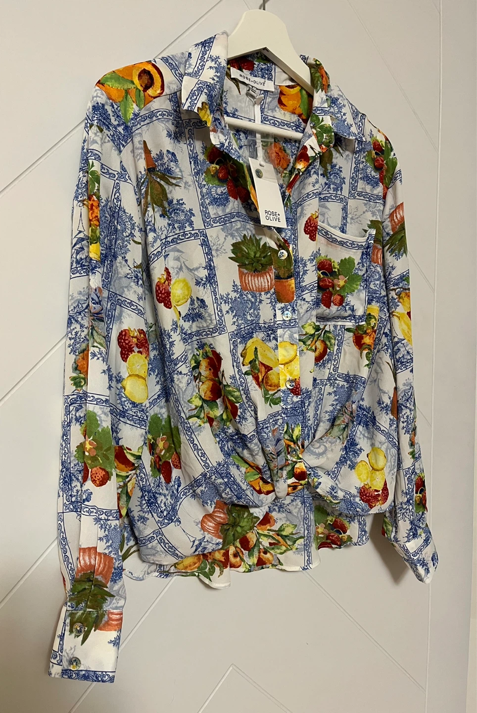 Beautiful Rose + Olive Fruit Print Button-Up Shirt - photo 3