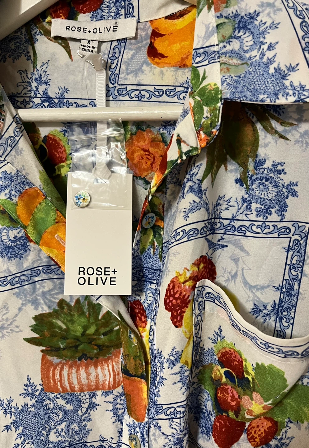 Beautiful Rose + Olive Fruit Print Button-Up Shirt - photo 2