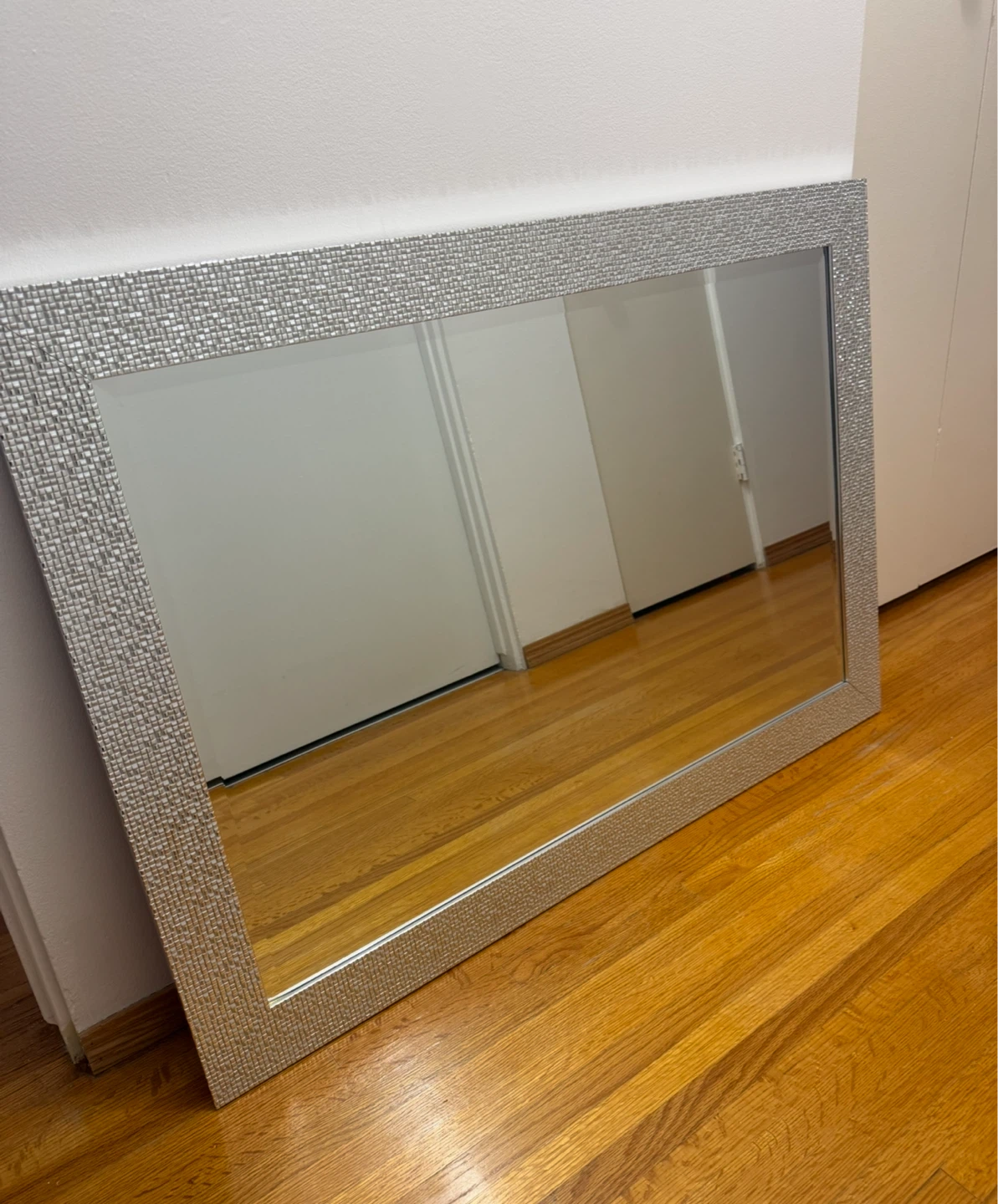 Large Decorative Wall Mirror – Silver Textured Frame