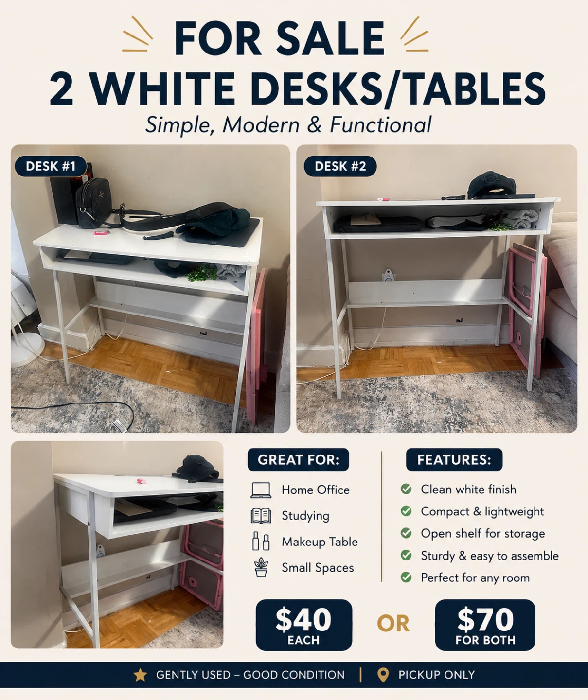 2 White Desks/Tables - Modern & Functional - photo 2