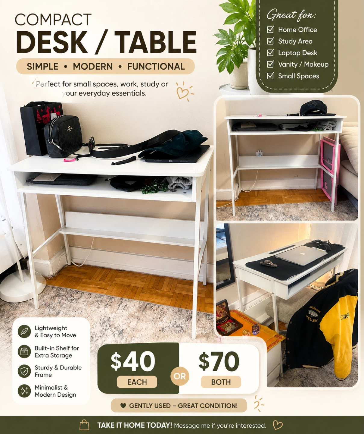 2 White Desks/Tables - Modern & Functional