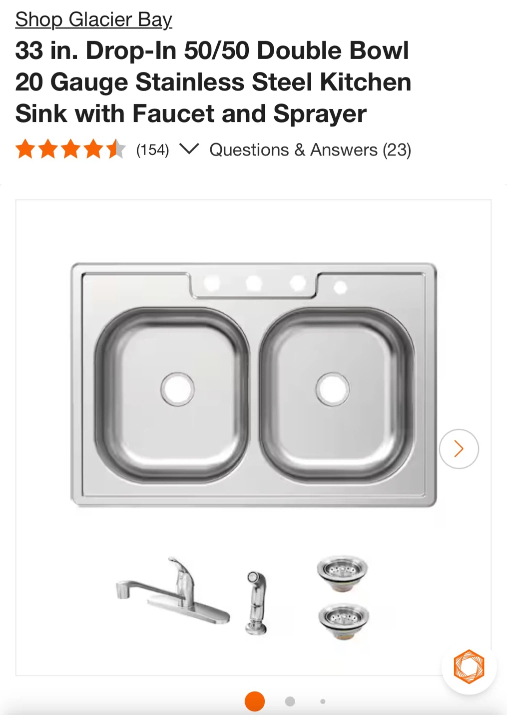 Glacier Bay 33” Double Bowl Stainless Steel Sink (48) - photo 4