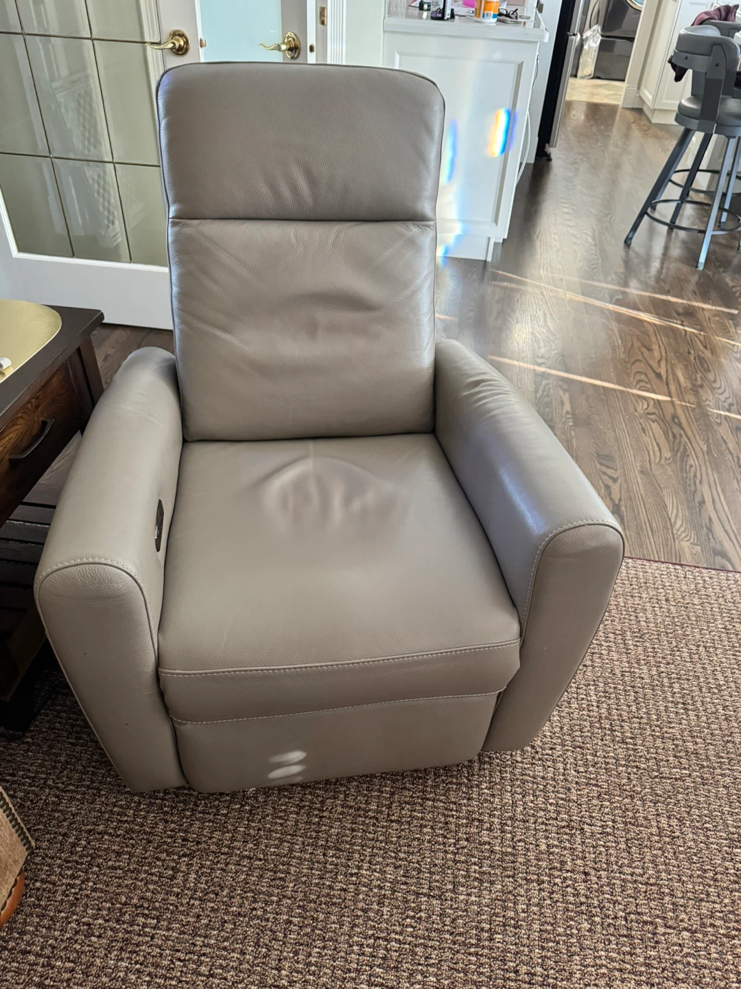 Grey Leather Power Recliner Chair