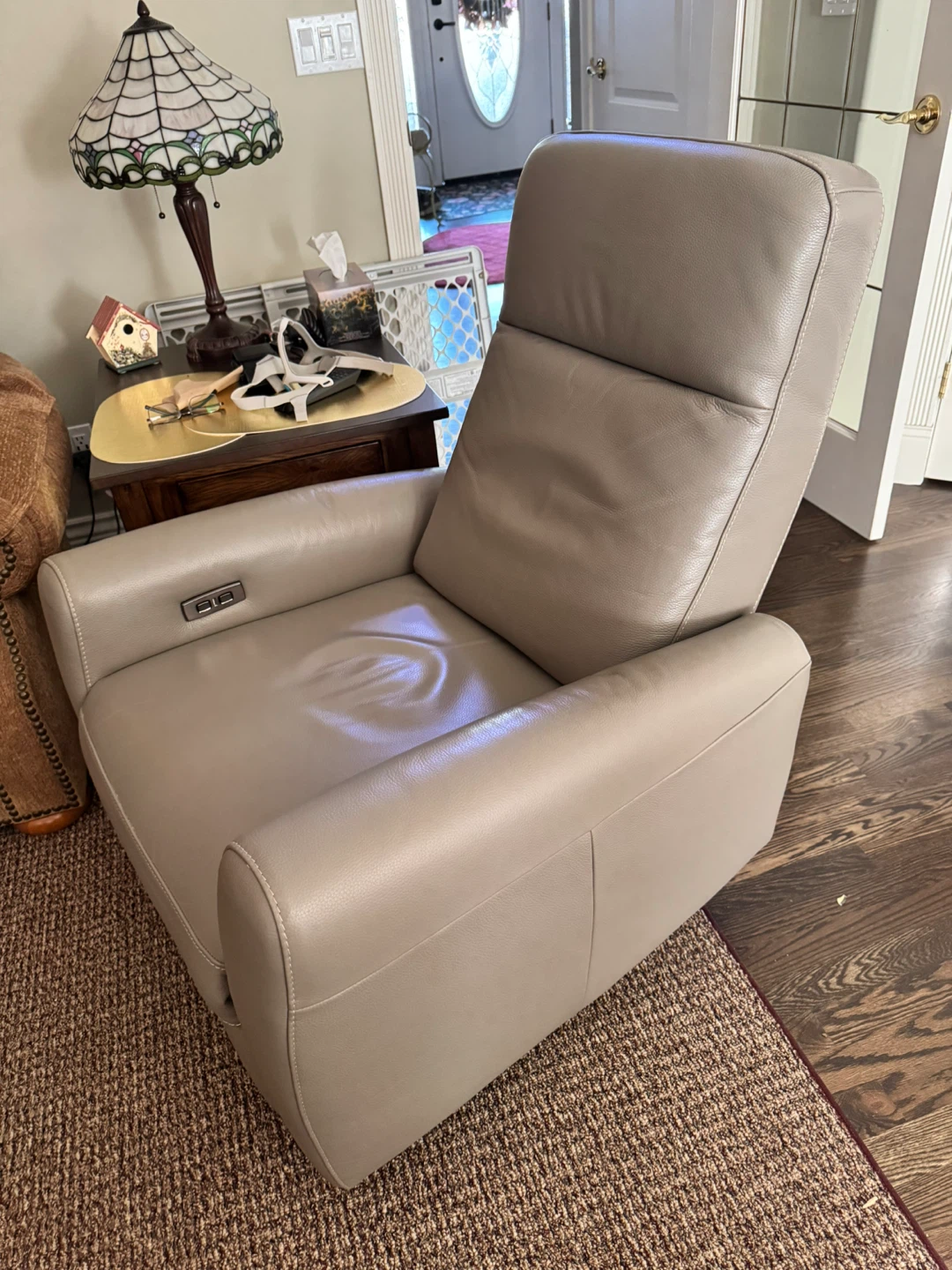 Grey Leather Power Recliner Chair - photo 3