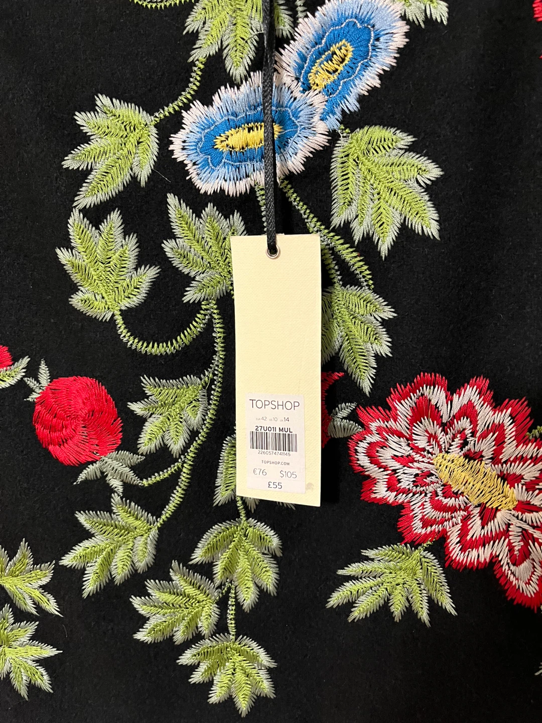 Topshop Embroidered Black Mini Skirt - Size UK 14 - photo 4