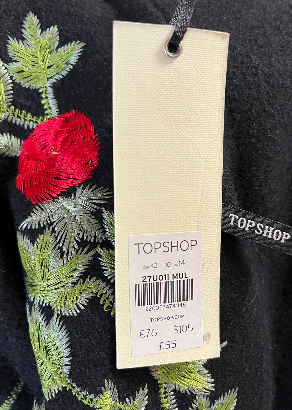 Topshop Embroidered Black Mini Skirt - Size UK 14 - photo 2