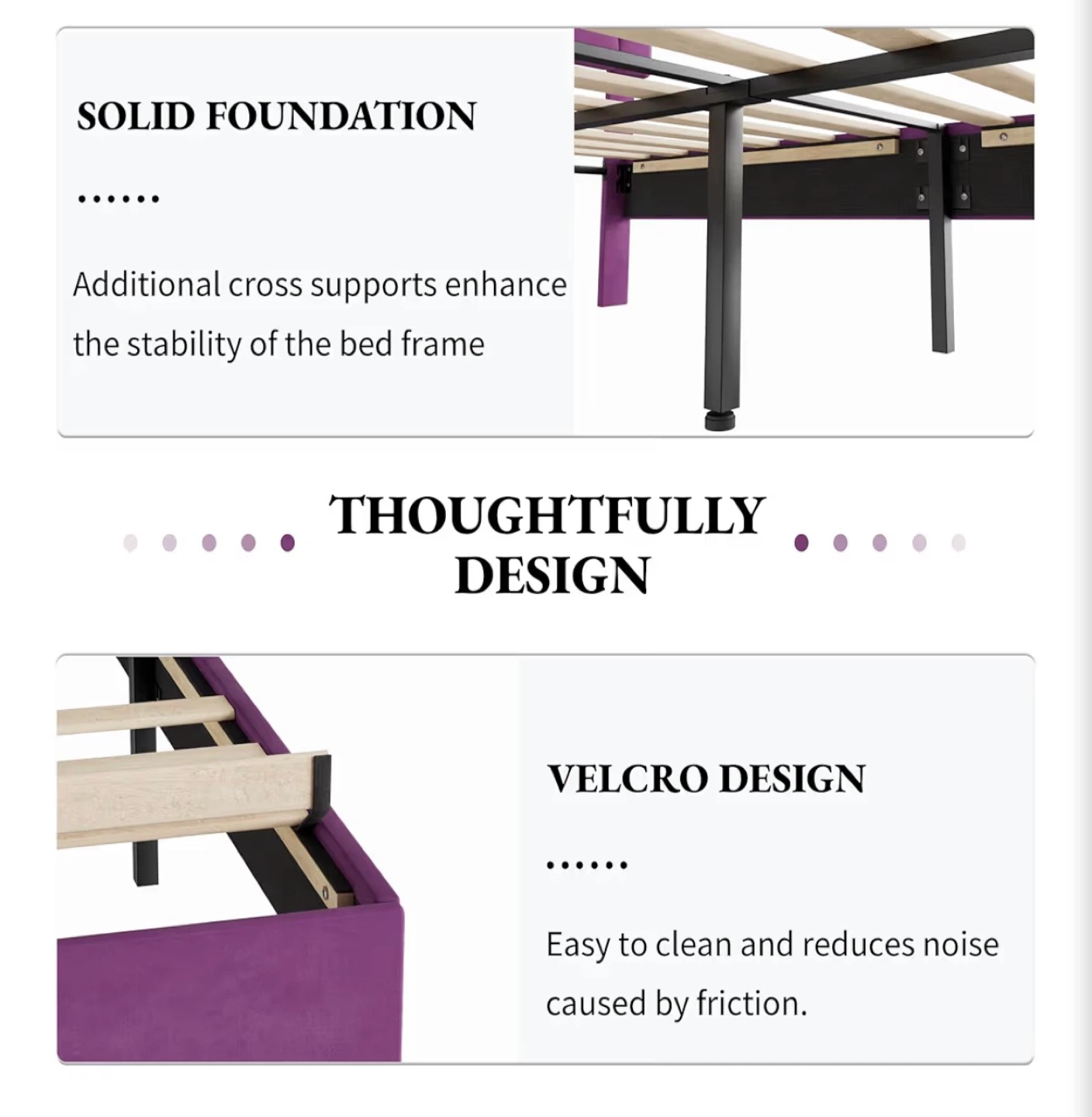 Twin Bed Frame Purple Velvet - Diamond Tufted Headboard - photo 4