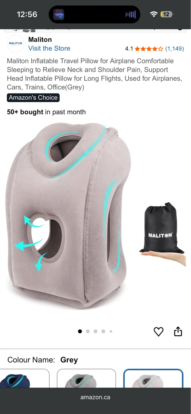 Maliton Inflatable Travel Pillow - Grey - photo 3