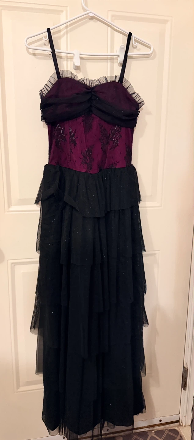 Purple and Black Tiered Tulle Gown Size S/M