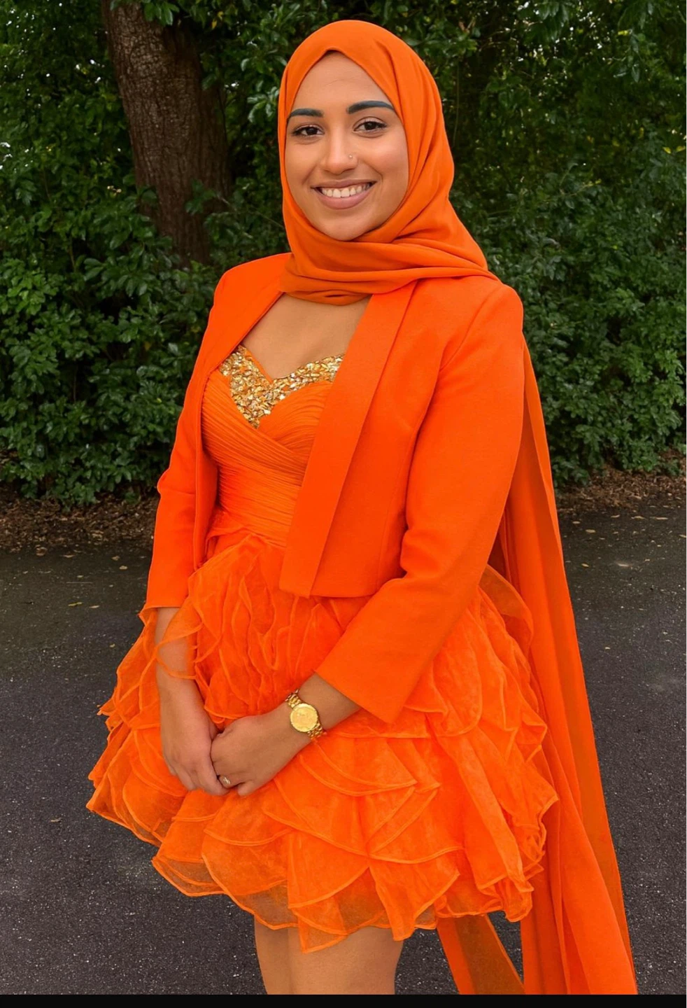 Orange Strapless Ruffle Dress
