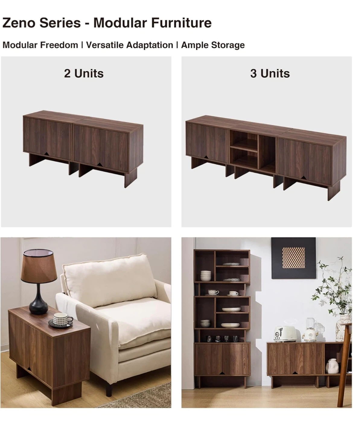 Modular TV Stand Storage Cabinet 3 Piece Set - Walnut Finish - photo 4