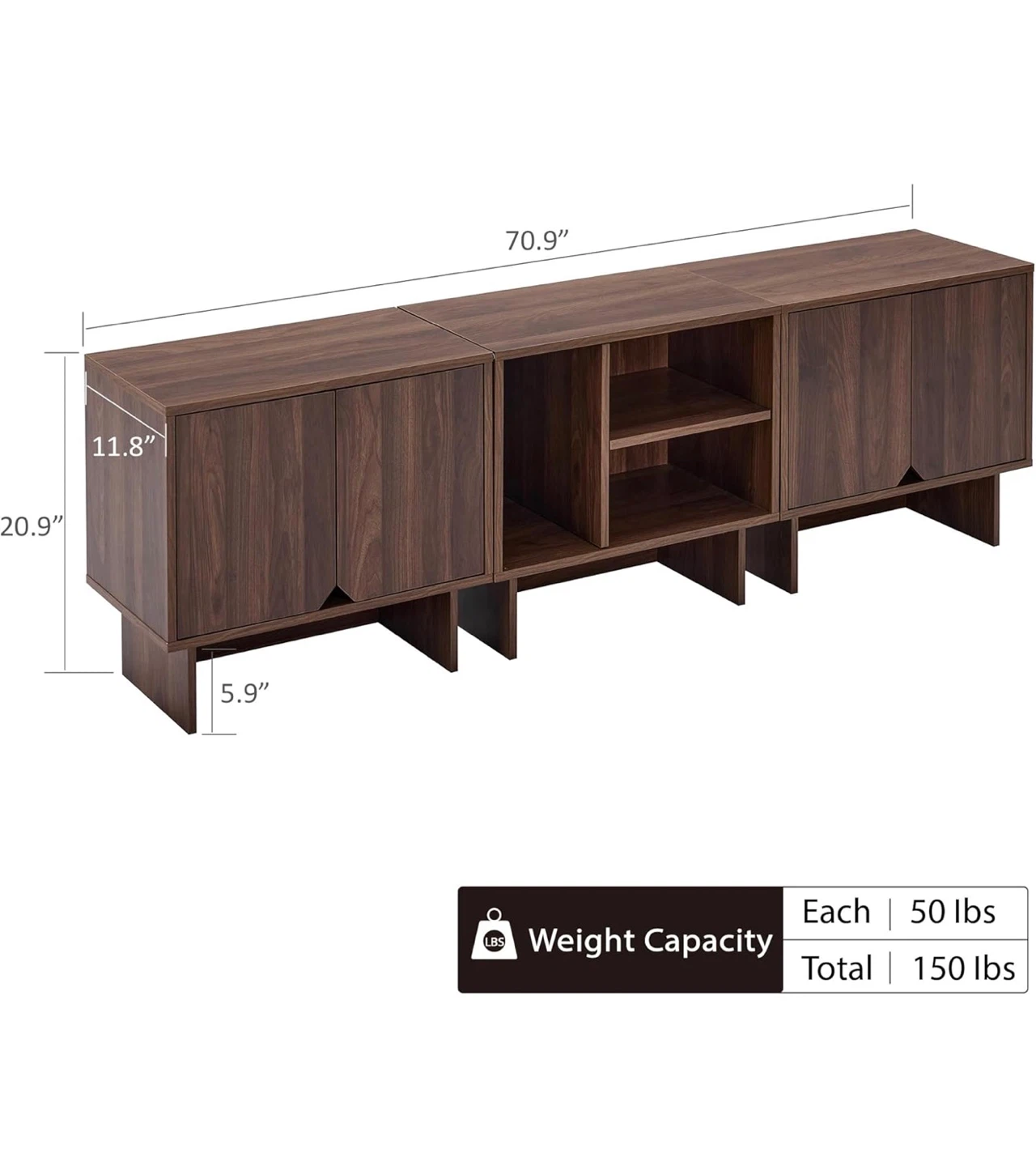 Modular TV Stand Storage Cabinet 3 Piece Set - Walnut Finish - photo 2