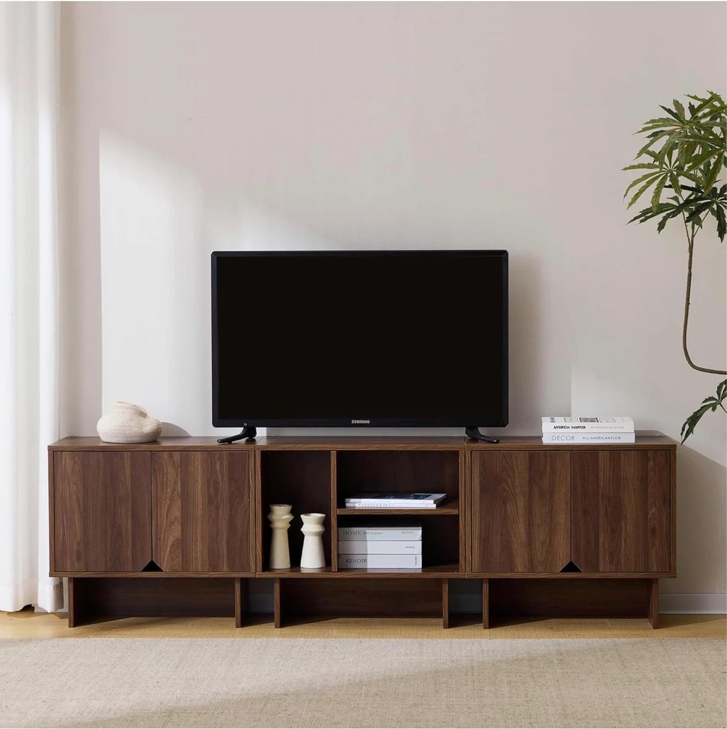 Modular TV Stand Storage Cabinet 3 Piece Set - Walnut Finish