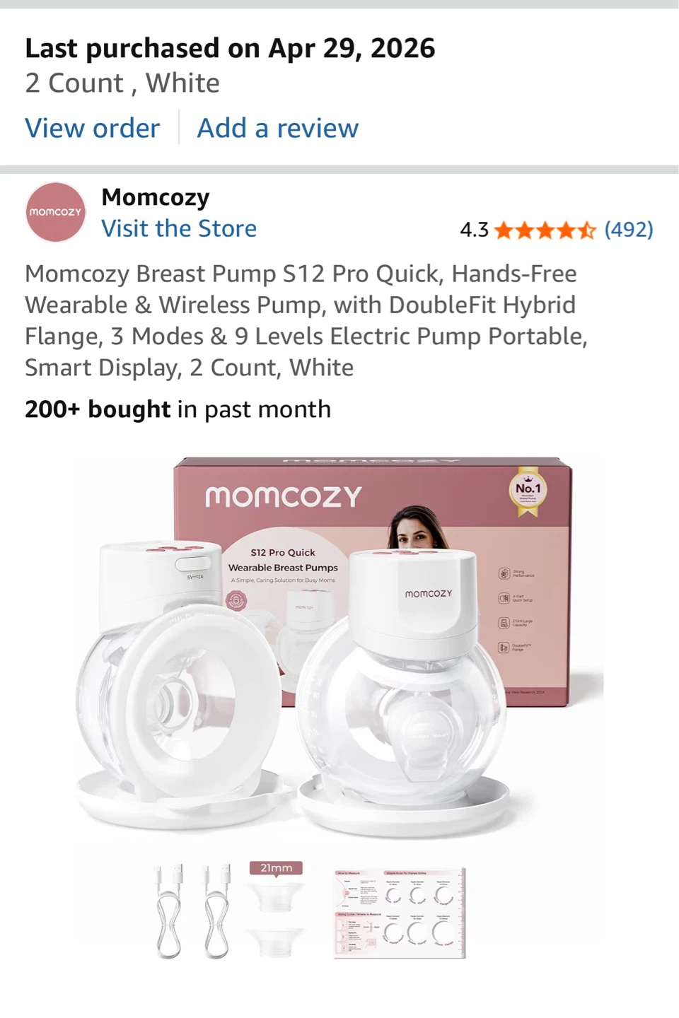 Momcozy S12 Pro Quick Wearable Breast Pumps 2 Count White - photo 2