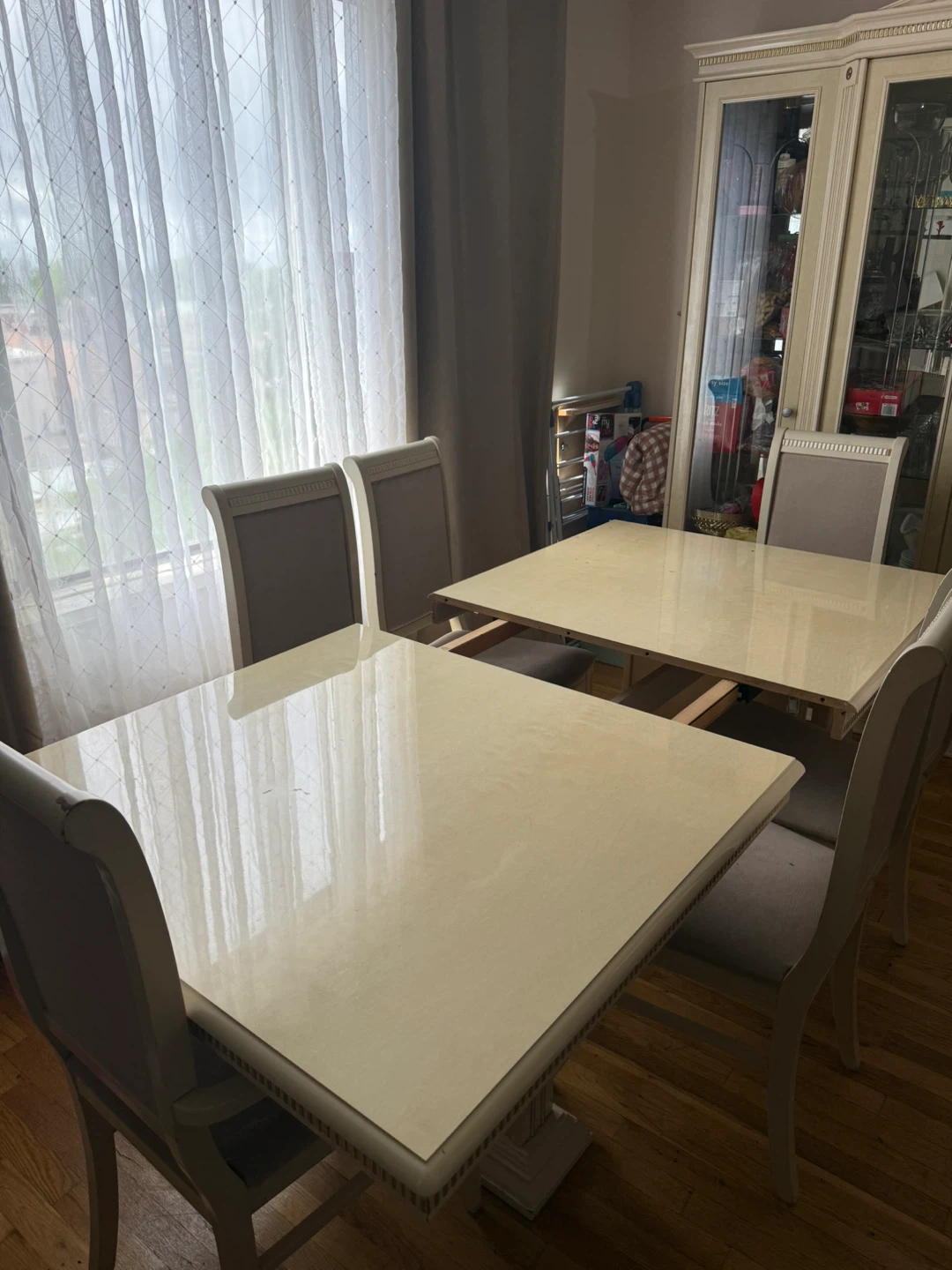 Cream Dining Set with 6 Chairs and hutch - photo 2