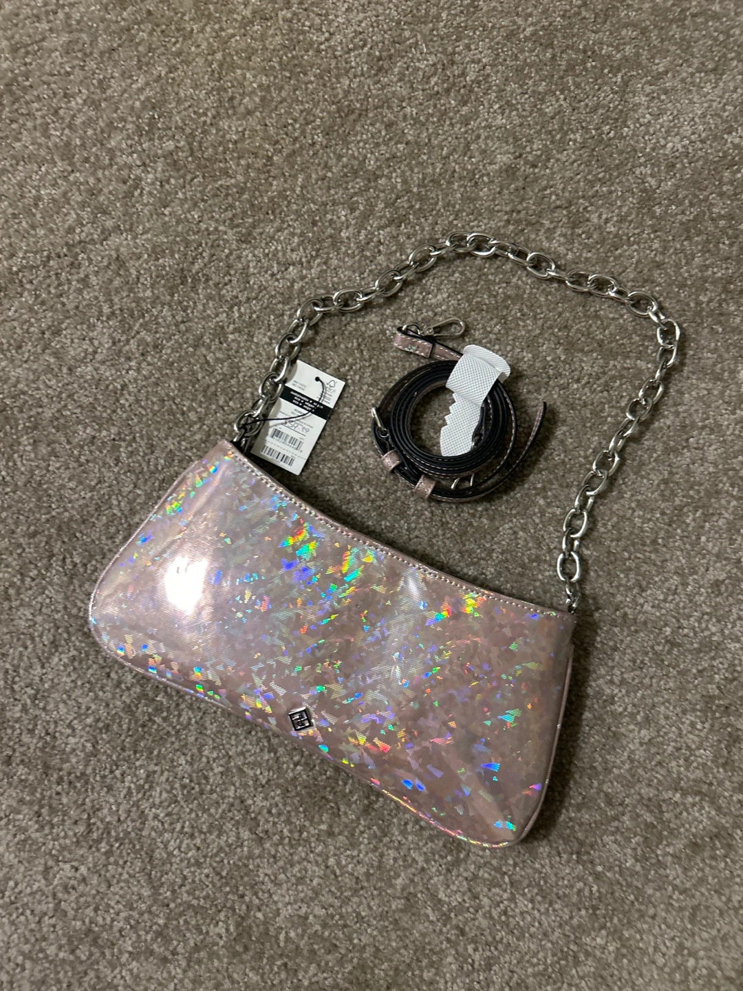 Pink Holographic Shoulder Bag with Chain Strap - photo 2